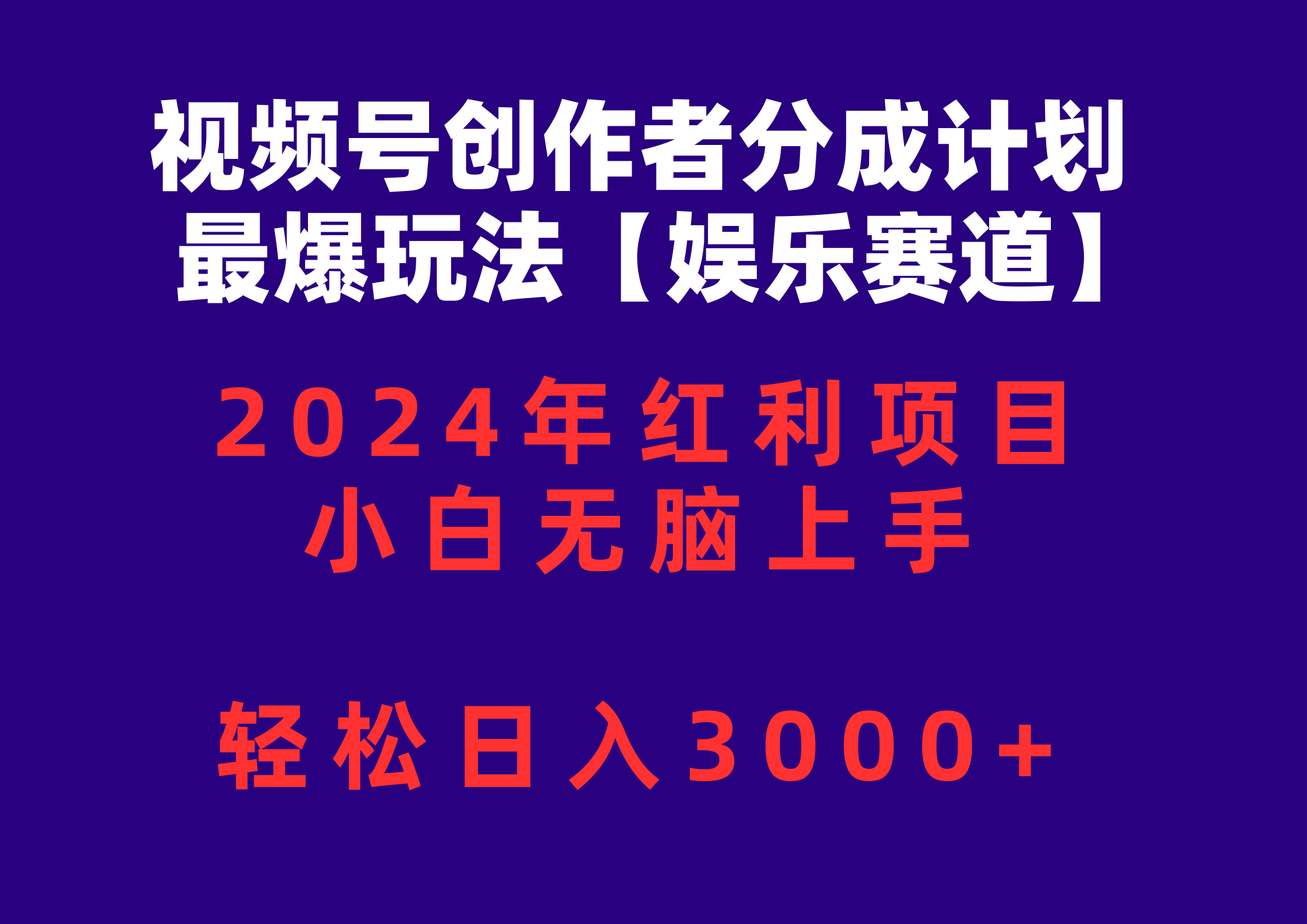 （10214期）视频号创作者分成2024最爆玩法【娱乐赛道】，小白无脑上手，轻松日入3000+-网赚利基市场