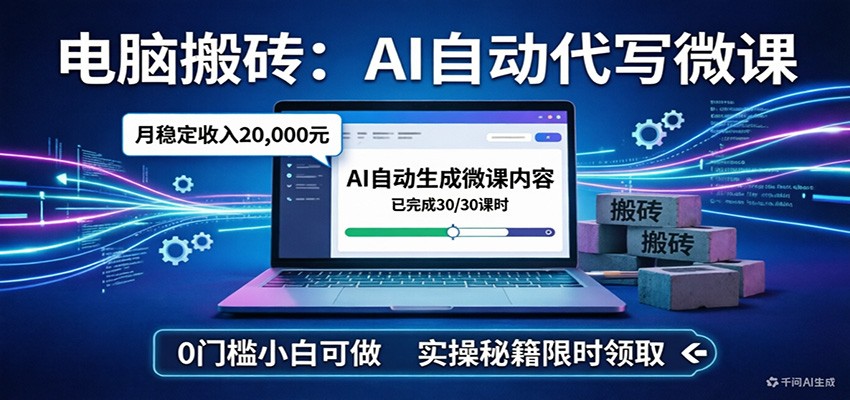 [2025实操拆解] AI全自动代写微课项目：单号月入2W+，零基础小白也能快速上手的保姆级赚钱秘籍-飞驰网创