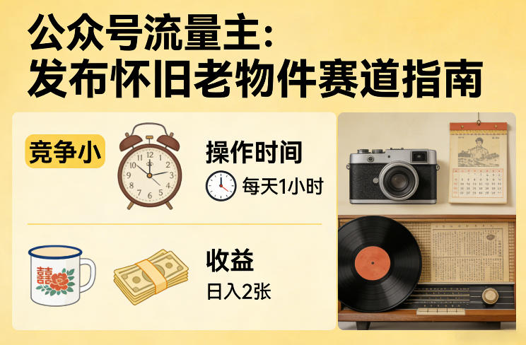 [2025保姆级教程] 公众号流量主蓝海新赛道：靠“怀旧老物件”引爆流量，每日1小时，轻松实现日入200+（附全套素材获取攻略）-飞驰网创